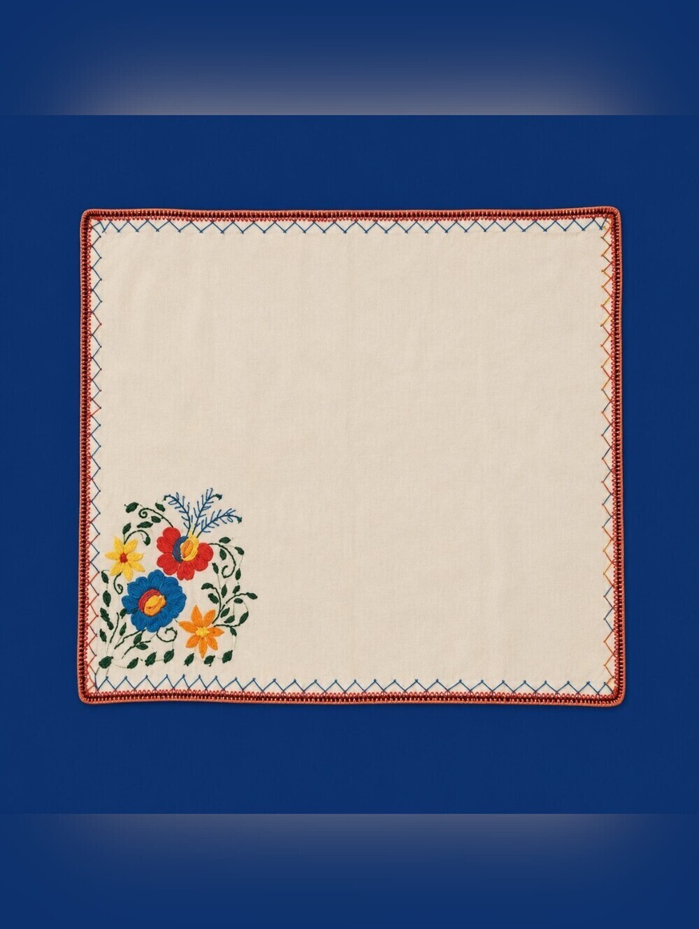 Vintage Mexican Hand Embroidered Floral Scarf